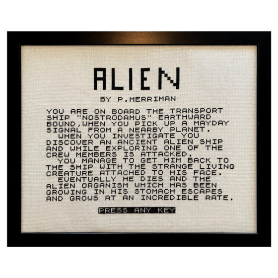 Alien ZX81 retro video game cross-stitch STITCH-BIT by Bryan.